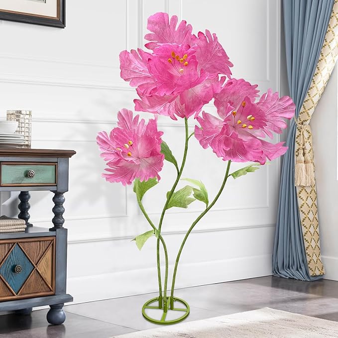Giant Artificial Flower Decoration 3PCS Large Decorative Fake Flower wall Backdrop Decorations Home Wedding Party 3D Realistic Artificial Flowers for Birthday Festival Mall Window Decor (Rose Red)