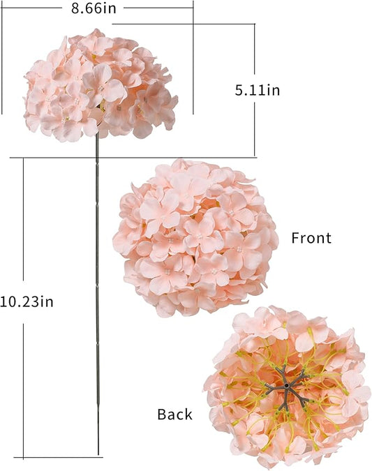 DuHouse Silk Hydrangea Artificial Flower Heads with Stems Fake Hydrangeas Flowers for DIY Wedding Centerpiece Home Decor,Pack of 6 (Blush)