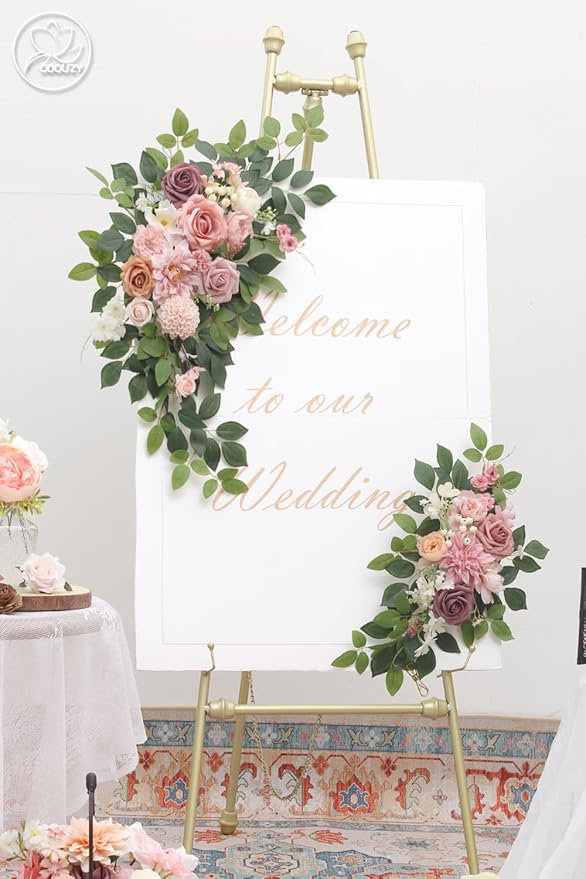 Pack of 2 Wedding Arch, Artificial Flowers, Wedding Decor,Flower Garland Be Suited to Banquet, Party, Reception Entrance Welcome Sign and Background Decoration (Dusty Pink)…