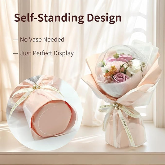 Soap Flowers Bouquet, Artificial Flowers in Gift Box with Gift Bag & Greeting Card, Flowers for Delivery, Pink Flowers Birthday Gift for Women Mom Wife Grandma Her