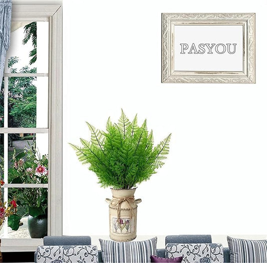 Artificial Fern Plants, PASYOU Fake Greenery Shrubs Plastic Bushes Grass Shrub Leaves Bush Home Indoor Outdoor Garden Verandah Wedding Party Décor Table Arrangement Decoration Planter Filler 4 Bunches