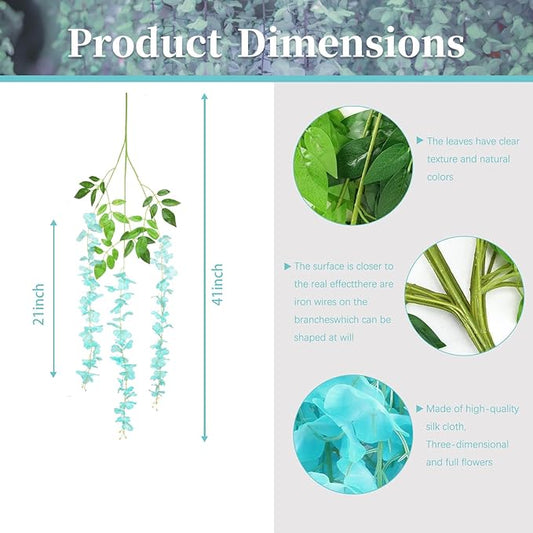36 Pack Teal Wisteria Hanging Flowers, 3.44 Ft Fake Hanging Flowers, Artificial Wisteria Garland Vines for Wedding Room Backdrop Outdoor Patio Garden Decoration
