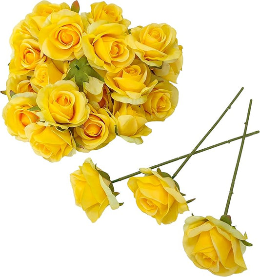 Artificial Satin Rose Flower Heads,42 Pcs Silk Rose Heads with Stems,3.5'' Rose Artificial Flowers Bulk,Artificial Rose Flower Heads for DIY Crafts Bouquet (42, Yellow)