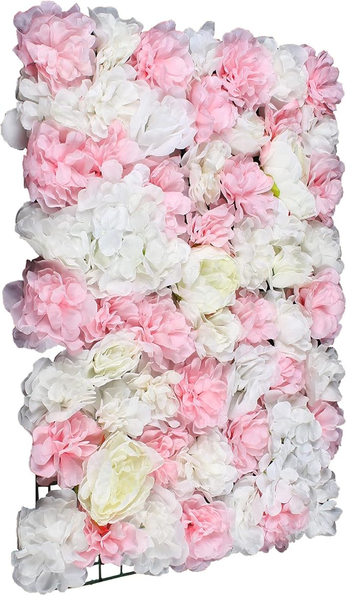 Flower Wall Panel Floral Backdrop,6Pack Champagne Flower Wall Decor,Silk Rose Wall, Artificial Flower Backdrop Faux Flower Panel for Wedding