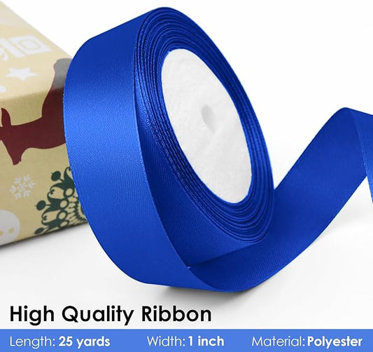 25 Yards 1 inch Satin Ribbon, Solid Color Fabric Ribbon Perfect for Gift Wrapping, Wedding, Handmade Bows, Floral Bouquets and Party Decoration(Royal Blue)
