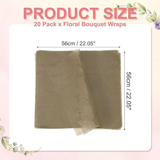 YELARXI Flower Wrapping Paper, Cotton Wrapping Flower Paper, Non-Woven Waterproof Floral Bouquet Wraps - Fitting for (Florist Supplies/Gift) 22 x 22 Inch & 20 Pack & Brown