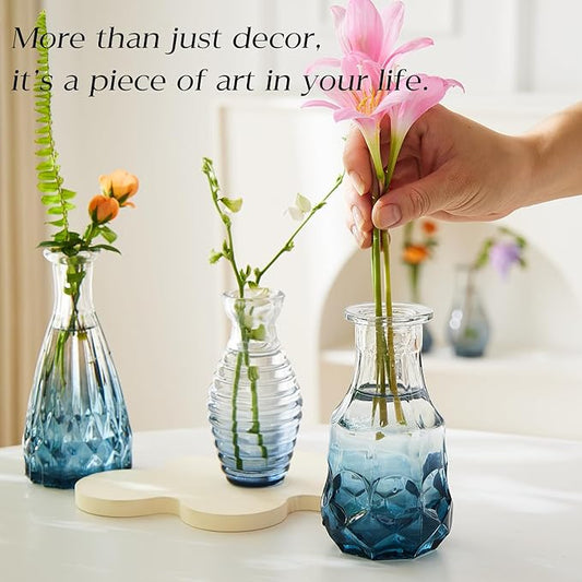 Glass Bud Vase Set of 60 - Small Vases for Flowers in Bulk - Assorted Vintage Crystal Vases for Flowers, Table Centerpieces (Blue, 60 Pcs)