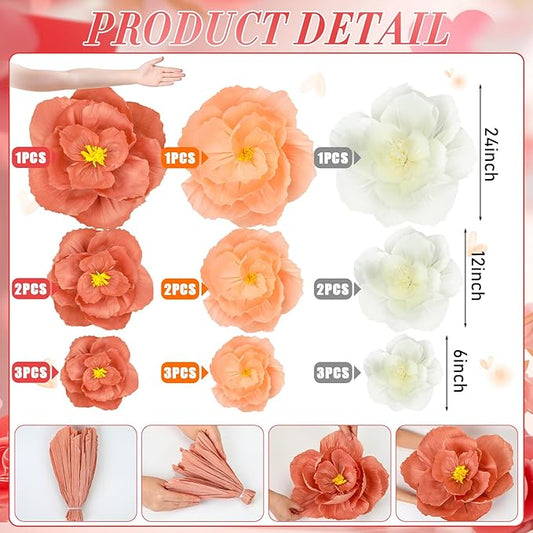 Giant Paper Flowers Artificial Large Paper Flower Decoration for Handcrafted Wall Backdrop Christmas Mexican Wedding Graduation Bridal Shower Birthday Party Supplies(Pink White,18 Pcs)