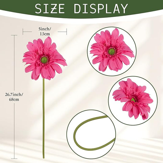 Hot Pink Gerbera Daisy Artificial Flowers – 5PCS Faux Wildflowers with 26.7" Stems, Real Touch Gerber Daisies for Summer Flowers Artificial Decoration, Bouquets & Party Arrangements
