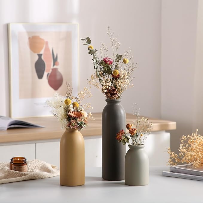 CWLWGO-Ceramic Matte Vase for Home Decor, Modern and Minimalist Decorative Vases Set. Farmhouse Decor,Living Room Tabletop, Bookshelf Centerpiece Decoration,Boho Decor.(Matte Multi).