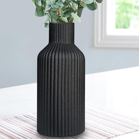 Ceramic Flower Vase, Minimalist Modern Home Decor, Matte Finish Pampas Grass Vase for Table, Fireplace, Shelf, Mantel, Entryway and Centerpieces (Black)