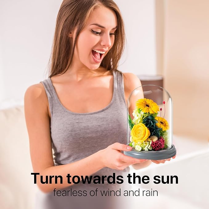 JoyFlower Preserved Sunflower Gifts for Women, Eternal Flowers Real Rose in Glass Dome, Forever Sunflowers Gift for Mom Wife Girlfriend, Unique Birthday Anniversary Graduation Sunflower Gifts for Her