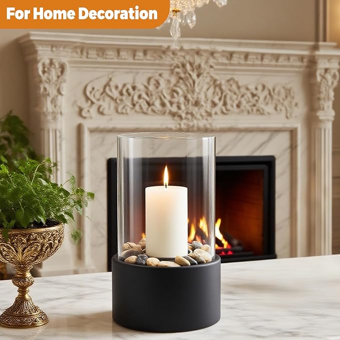EastFlame Tabletop Hurricane Candleholder with Decorative Stones - Suitable for Dia 2.5" and Below Pillar Candles and Scented Candles, Gift for Dinner Table Centerpiece & Housewareming Gift