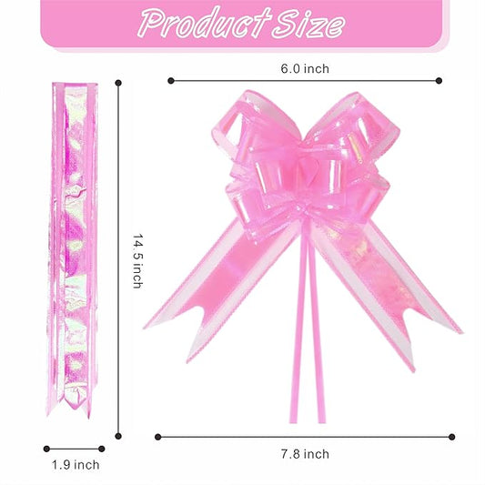 24PCS Hot Pink Pull Bows for Gift Wrapping, 6" Large Pre-Tied Decorative Bows for Christmas, Wedding, Birthday, Party Decorations, Reusable Instant Floral Decors for Gifts, Bouquets, Baskets