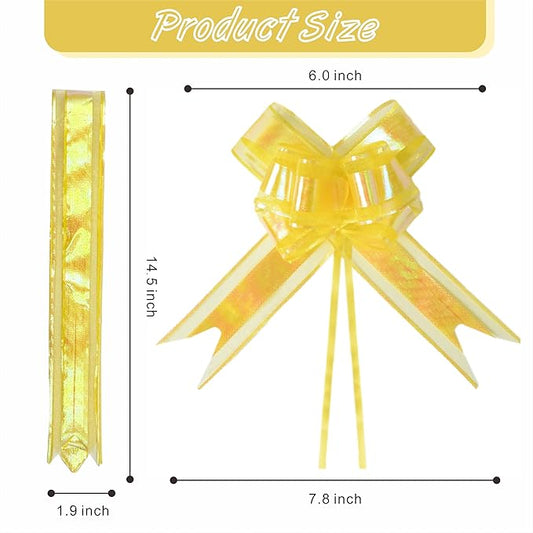 24PCS Yellow Pull Bows for Gift Wrapping, 6" Large Pre-Tied Decorative Bows for Christmas, Wedding, Birthday, Party Decors, Reusable Instant Floral Decors for Gifts, Bouquets, Baskets