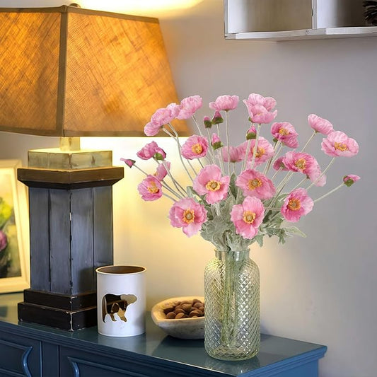 Poppy Flowers Artificial,8PCS Pink Silk Poppies Flowers 22.8" Faux Poppies with Stems for Wedding Party Table Centerpiece Home Decor(Pink)