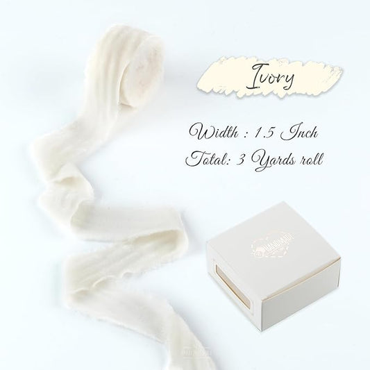 Ivory Velvet Ribbon 1.5 Inch Iovry Frayed Silk Velvet for Christmas, Gift Wrapping, Raw Edge Boho Style for Wedding Invitation Bridal Bouquet -3yards