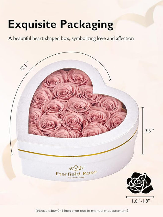 Eterfield 16 Forever Flowers in Heart Shape Box, Preserved Roses That Last a Year Preserved Flowers Birthday Gifts for Her Mom Women Wife Anniversary Valentines Day Mothers Day Christmas, Dusty Pink