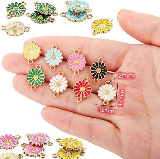 70Pcs 7 Colors Enamel Daisy Flower Charms for Jewelry Making Gold Plated Sunflower Charm Spring Summer Floral Pendant for Bracelet Necklace Earrings Keychains DIY Craft Supplies Accessories-13mm
