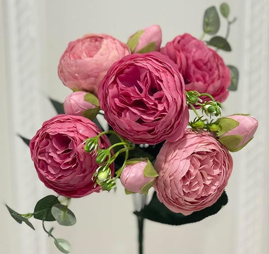 Artificial Peony Stems in Variety of Colors - Silk Faux Floral Home Decor (Mixed Sweet Pink and hot Pink)