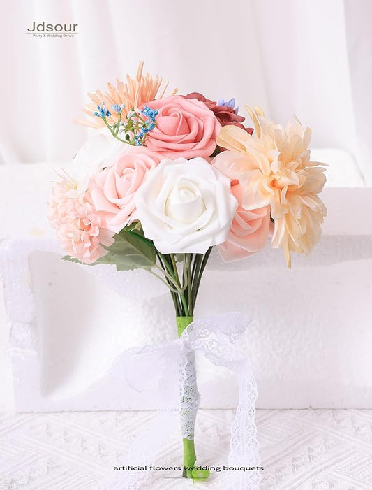 25pcs Artificial Flower,Real Looking Foam Roses w/Stem for DIY Wedding Bouquets Centerpieces Bridal Shower Party Decor-Shades of Dusty Pink