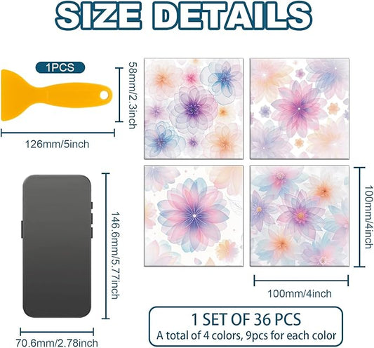CHGCRAFT 36 Pcs 4 Style Wall Stickers Pastel Flowers Peel and Stick Wall Tile Sticker Crystal Dreamy Flower Waterproof Self Adhesive Stick on Tile Decals for Kitchen Bathroom Art Decor, 4×4 Inch