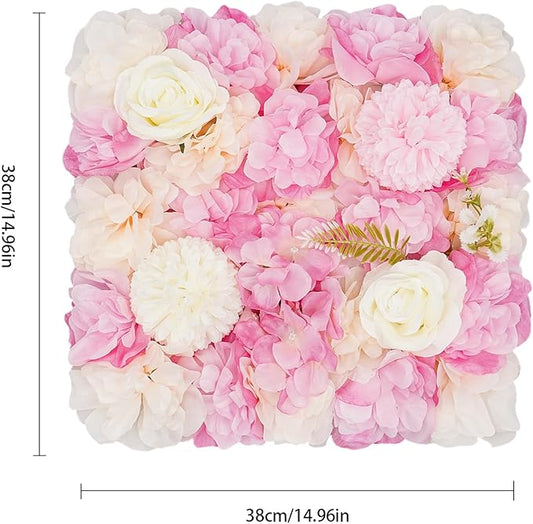 Artificial Flower Wall Panels, Silk Wedding Flower Wall Backdrop Panel, 3D Floral Panel Artificial Floral Wall Mat Flower Screen for Photo Party Wedding Wall Background Decor (12PCS Pink+White)