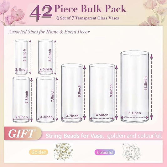 42pcs Glass Vase Cylinder Vases for Centerpieces Small Flower Glass Clear Vases Home Decor Centerpiece Table Flower Vase Decorations for Wedding Decoration&Holiday 7 Vases of Different Sizes