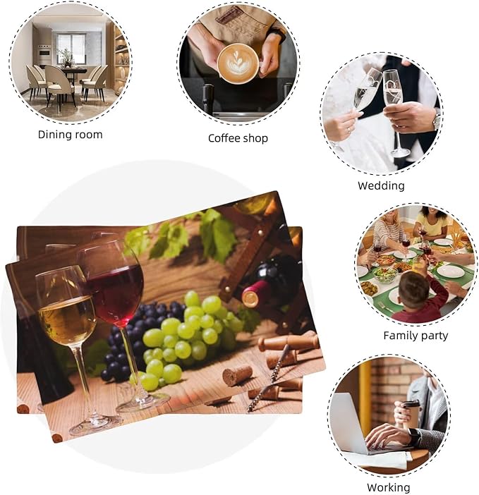 Wine Linen Placemats Set of 4 Red and White Wine Retro Country Placemat Indoor Outdoor Party Home Desktop Kitchen Dining Room Decoration 12x18 Inch
