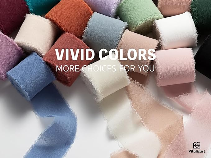 Vitalizart 9 Rolls 1.5" Green & White Chiffon Silk Ribbon Handmade Fringe Total 27 Yd Frayed Edges Ribbons for Wedding Invitations Crafts Holiday Decor Bridal Bouquets Gifts Wrapping