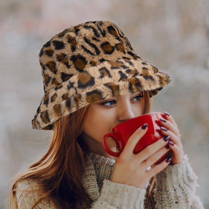 Winter Soft Faux Fur Plush Bucket Hat, Lovely Fisherman Cap, Fashion Outdoor Thick Warm Sun Cap for Women