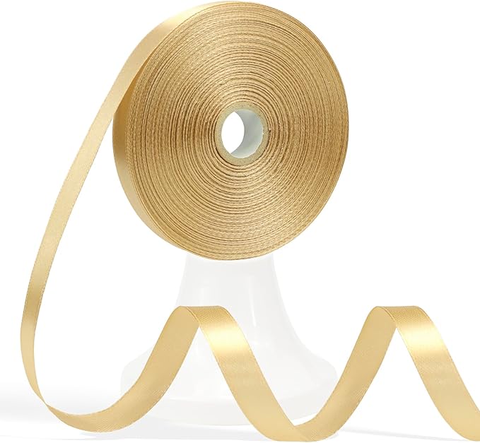 60 Yards Champagne Gold Ribbon 1/2 Inch, Gold Satin Ribbon for Gift Wrapping, Crafts, Flower Bouquet, Wedding, Baby Shower, Festival, Christmas, Halloween