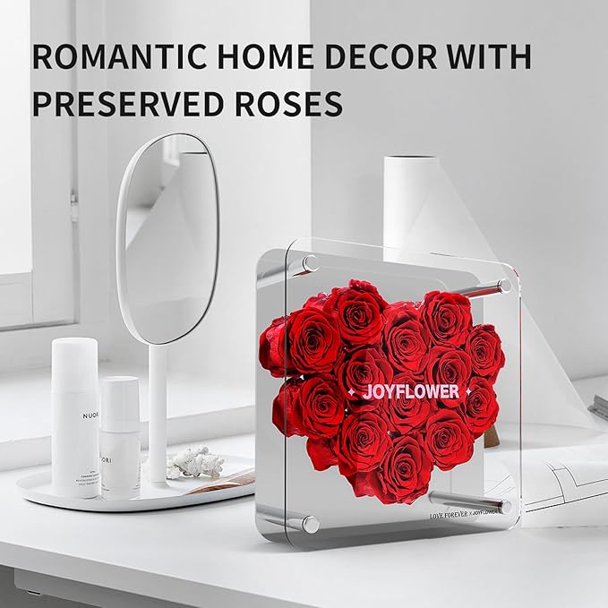 JoyFlower Preserved Flowers for Her, Real Red Eternal Roses Birthday Gift with Elegant Gift Box Forever Flower for Girlfriend Wife Mom Women in Valentine's Mother's Day Wedding Anniversary Christmas