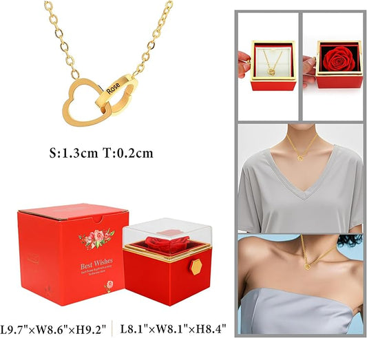 TINGKU Eternal Real Rose Gift Box for Women, Preserved Rose with Customized Name Engraved Heart Necklace, Personalized Romantic Gift for Wife, Girlfriend, Mom, Mother's Day Love Keepsake