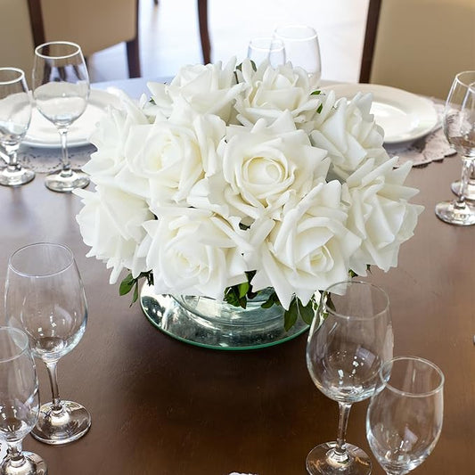 White Flowers Roses Artificial Flowers, 10pcs Soft Real Touch Silk Artificial Roses Stems, Lifelike Faux Rose for Wedding Table Centerpieces Party Home Decoration