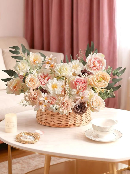Artificial Flowers Combo Pink Mauve Fake Roses Silk Flowers with Stems for DIY Wedding Bridal Bouquets Floral Arrangement Table Centerpieces Cake Birthday Baby Shower Anniversary Home Decor