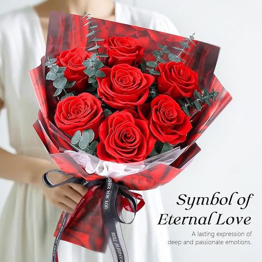 Preserved Flowers Bouquet 7 Roses - Red Real Rose & Flowers for Delivery, Long-Lasting Flower with Gift Box, Eternal Roses Bouquet for Mothers, Mom, Wife, Anniversary Birthday Gifts for Women