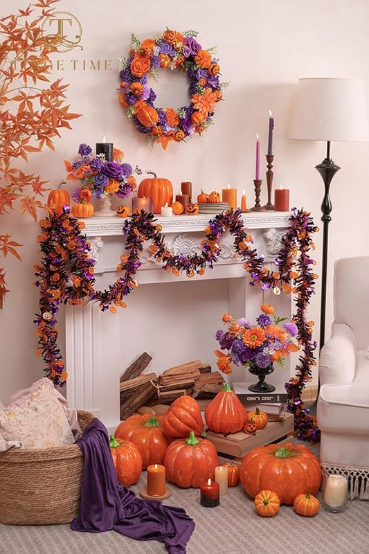 TINGE TIME Rose Artificial Flowers Combo, Fake Foam Roses with Stems for DIY Autumn Wedding Bridal Shower Party Table Centerpieces Fake Floral Arrangement Home Decor(Burnt Orange and Purple)