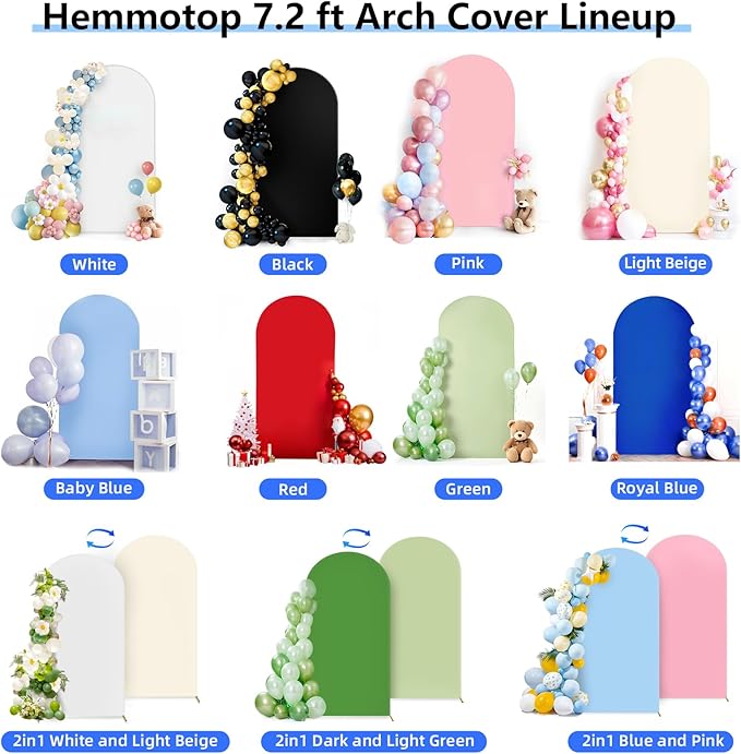 HEMMOTOP 7.2 ft Beige Arch Backdrop Cover (No Arch Stand), Ivory Spandex Arch Covers Stretchy Backdrop for Balloon, Wedding, Birthday Party, Baby Shower, Banquet Arch Decoratio