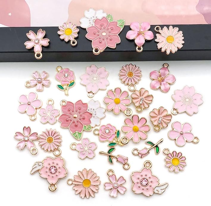 60pcs15 Types Flower Charms For Jewelry Making Enamel Flower Charms For Necklace Bracelet Earring for Gift that Office, Travel & DIY Creators