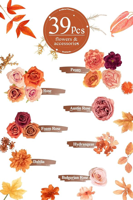 TINGE TIME Artificial Flowers Maple Red Flower Combo for DIY Autumn Wedding Bouquets Table Centerpieces Arrangements Party Baby Shower Home Fall Decorations