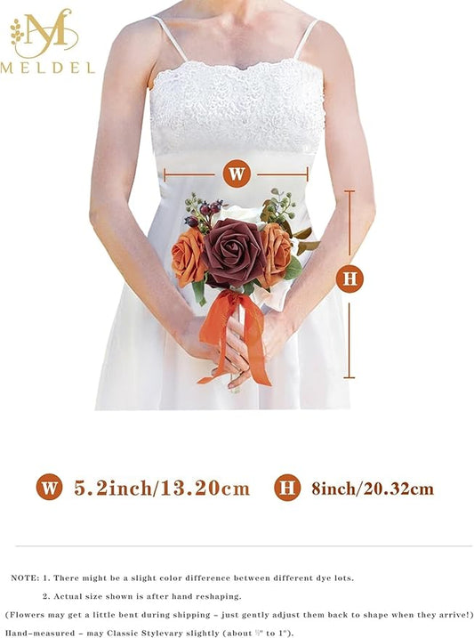 Meldel Burnt Orange Wedding Bouquet Centerpieces Flowers Mini Bridesmaid Bouquets Set of 6 Terracotta Table Decor Pre-Made Small Floral Fall Wedding Decorations