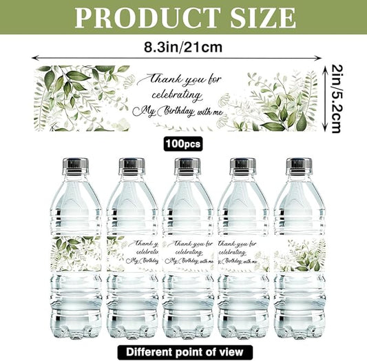 100 Pcs Greenery Floral Birthday Water Bottle Labels Sticker for Party Table Decoration Party Supplies Birthday Gift Ideas for Women Her