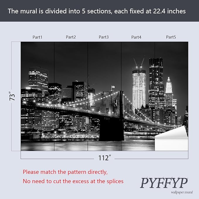 PYFFYP- Black City Night Wallpaper murals for Living Room(Not Peel and Stick)