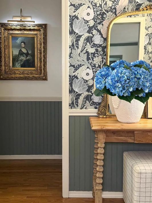 YalzoneMet 4Pcs Blue Silk Hydrangea Artificial Flower Lifelike Big Blooms 20'' Long Stem Faux Hydrangea Flower Bouquets for Home Party Indoor Baby Shower Outdoor Wedding Table Centerpiece Decor