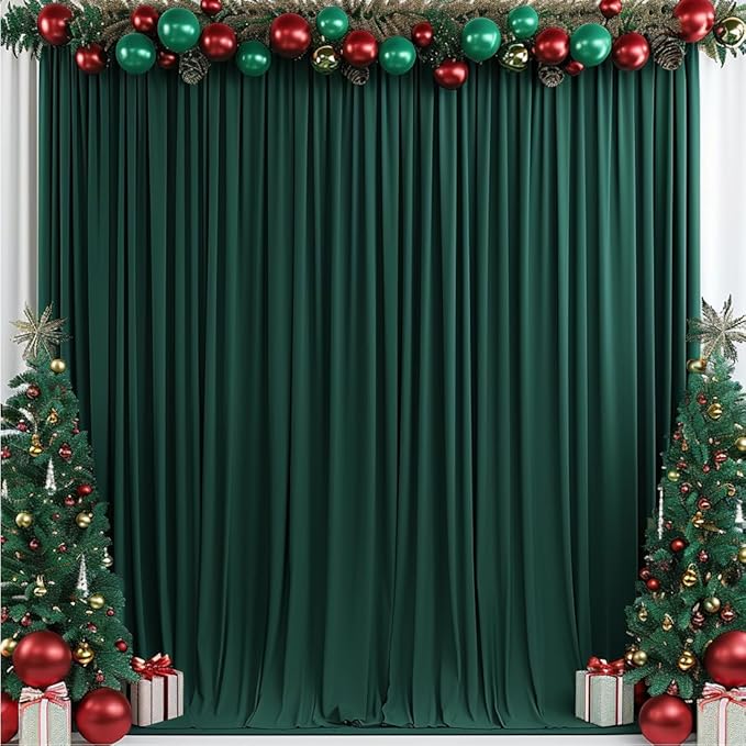 30x10ft Wrinkle Free Hunter Green Backdrop Curtain for Parties Soft Fabric Drapes Wedding Dark Green Curtain Backdrop for Birthday Party Decorations Background for Photography 5x10ft,6 Panels