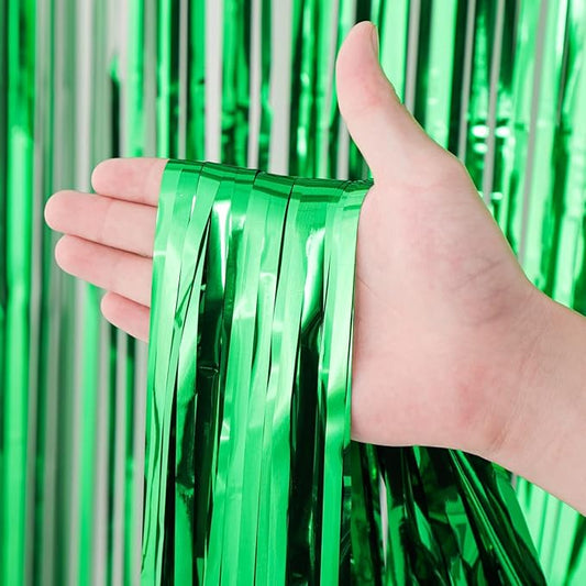 2 Pack Green Foil Fringe Backdrop Curtains, Tinsel Streamers Birthday Party Decorations, Fringe Backdrop for Graduation, Baby Shower, Gender Reveal, Disco Party