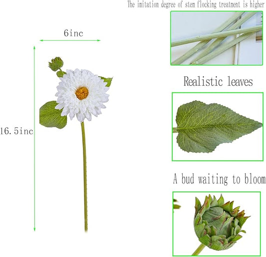 Kimura's Cabin 5Pcs White Artificial Silk Flowers Fake Sunflowers Bouquet Long Stems Faux Sunflower Real Touch Chrysanthemum for Wedding Home Garden Birthday Party Indoor Decor(White)