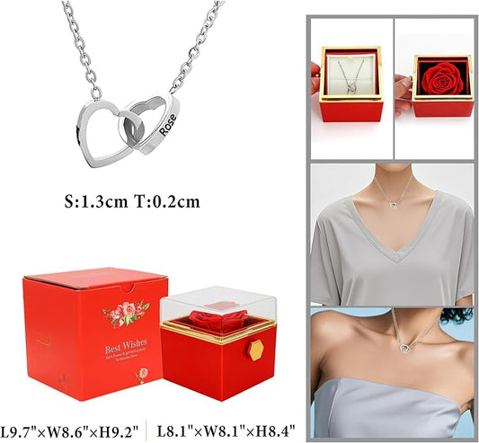 TINGKU Eternal Real Rose Gift Box for Women, Preserved Rose with Customized Name Engraved Heart Necklace, Personalized Romantic Gift for Wife, Girlfriend, Mom, Mother's Day Love Keepsake
