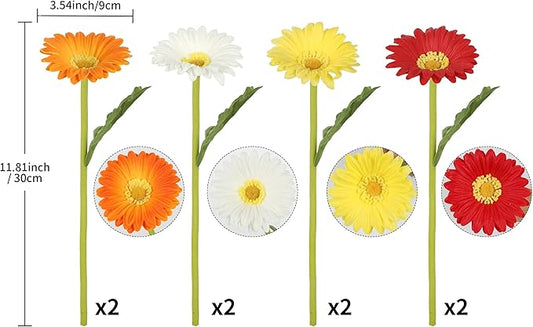 8Pcs PU Gerbera Daisy Artificial Flowers 11.8” Multi-Color Silk Daisy Centerpieces Small Fake Flowers for Vase Wedding Party DIY Office Home Living Room Decor